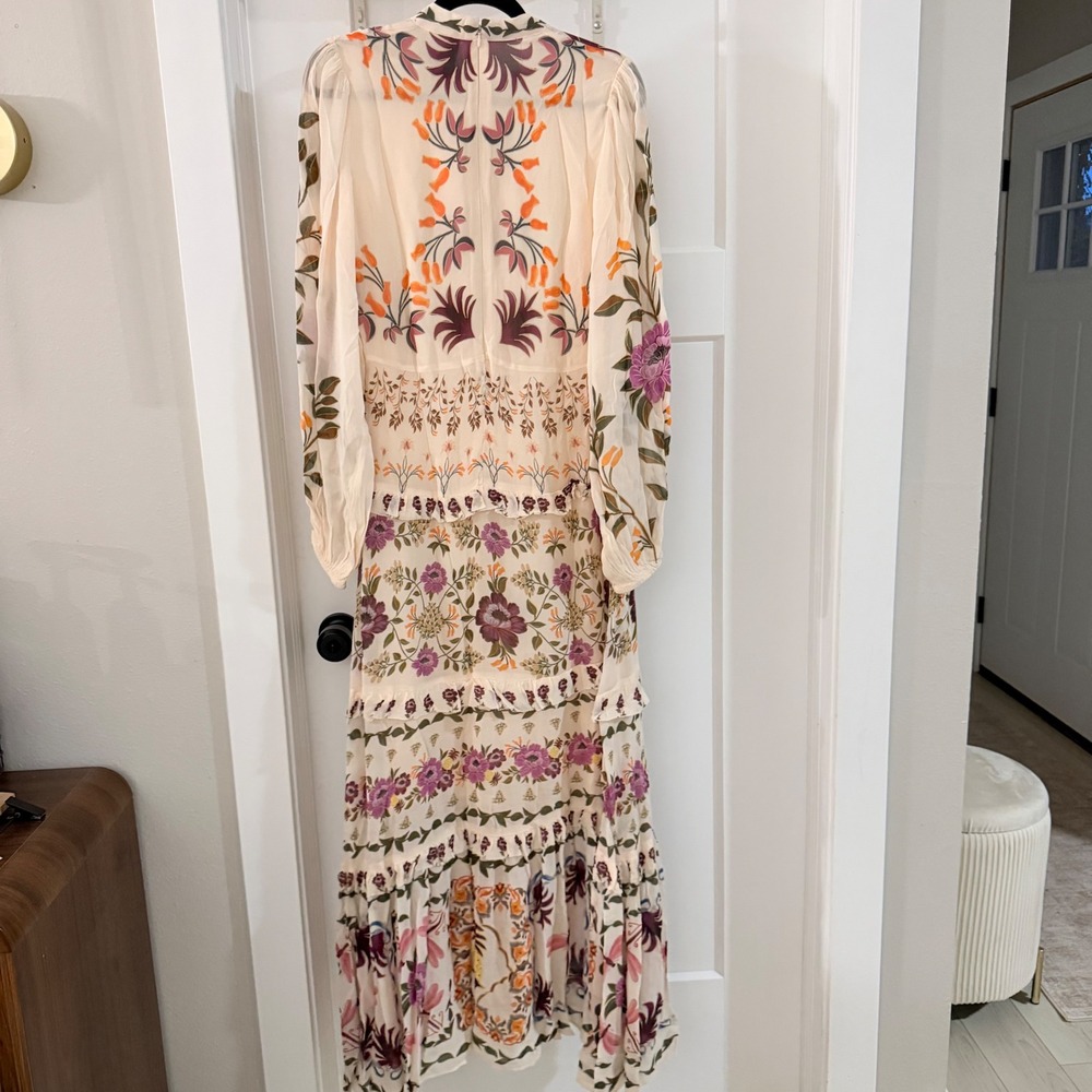 Farm Rio Winter Garden Ruffle Long Sleeve Maxi Dress Cream Floral Boho Size S - Picture 7 of 10